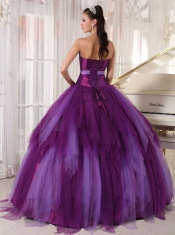 Purple Ball Gown Strapless Floor-length Tulle Beading Quinceanera Dress
