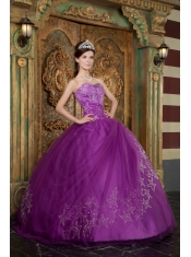Purple Ball Gown Sweetheart Floor-length Appliques Tulle Quinceanera Dress
