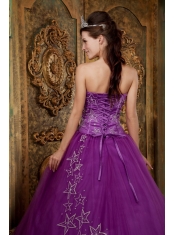 Purple Ball Gown Sweetheart Floor-length Appliques Tulle Quinceanera Dress