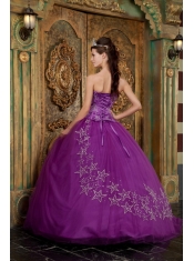 Purple Ball Gown Sweetheart Floor-length Appliques Tulle Quinceanera Dress