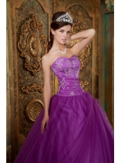 Purple Ball Gown Sweetheart Floor-length Appliques Tulle Quinceanera Dress