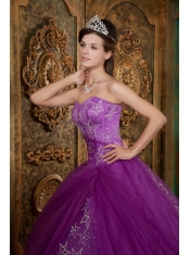 Purple Ball Gown Sweetheart Floor-length Appliques Tulle Quinceanera Dress