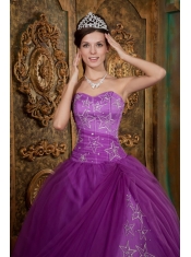 Purple Ball Gown Sweetheart Floor-length Appliques Tulle Quinceanera Dress