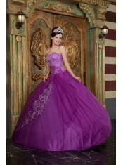 Purple Ball Gown Sweetheart Floor-length Appliques Tulle Quinceanera Dress
