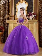 Purple Ball Gown Sweetheart Floor-length Appliques Tulle Quinceanera Dress