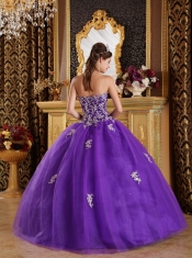 Purple Ball Gown Sweetheart Floor-length Appliques Tulle Quinceanera Dress