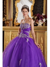 Purple Ball Gown Sweetheart Floor-length Appliques Tulle Quinceanera Dress