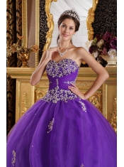 Purple Ball Gown Sweetheart Floor-length Appliques Tulle Quinceanera Dress