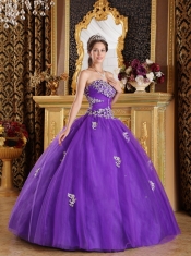 Purple Ball Gown Sweetheart Floor-length Appliques Tulle Quinceanera Dress