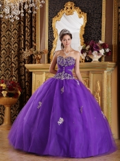 Purple Ball Gown Sweetheart Floor-length Appliques Tulle Quinceanera Dress