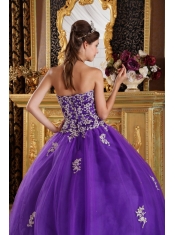 Purple Ball Gown Sweetheart Floor-length Appliques Tulle Quinceanera Dress