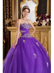 Purple Ball Gown Sweetheart Floor-length Appliques Tulle Quinceanera Dress