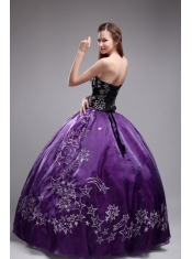Purple Ball Gown Sweetheart Floor-length Orangza Embroidery Eggplant Quinceanera Dress