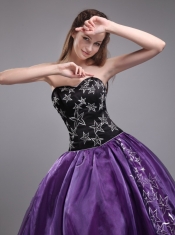 Purple Ball Gown Sweetheart Floor-length Orangza Embroidery Eggplant Quinceanera Dress