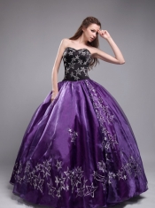 Purple Ball Gown Sweetheart Floor-length Orangza Embroidery Eggplant Quinceanera Dress