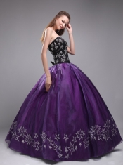 Purple Ball Gown Sweetheart Floor-length Orangza Embroidery Eggplant Quinceanera Dress