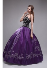 Purple Ball Gown Sweetheart Floor-length Orangza Embroidery Eggplant Quinceanera Dress