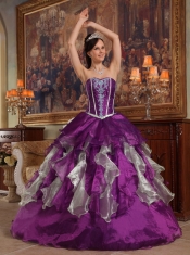 Purple Ball Gown Sweetheart Floor-length Organza Beading Quinceanera Dress