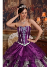 Purple Ball Gown Sweetheart Floor-length Organza Beading Quinceanera Dress