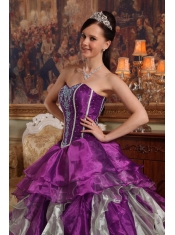 Purple Ball Gown Sweetheart Floor-length Organza Beading Quinceanera Dress