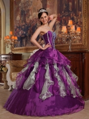 Purple Ball Gown Sweetheart Floor-length Organza Beading Quinceanera Dress