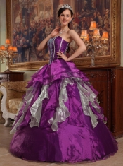 Purple Ball Gown Sweetheart Floor-length Organza Beading Quinceanera Dress