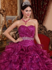 Purple Ball Gown Sweetheart Floor-length Organza Beading Quinceanera Dress