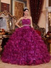 Purple Ball Gown Sweetheart Floor-length Organza Beading Quinceanera Dress