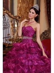 Purple Ball Gown Sweetheart Floor-length Organza Beading Quinceanera Dress