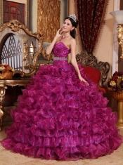 Purple Ball Gown Sweetheart Floor-length Organza Beading Quinceanera Dress
