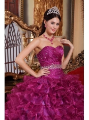 Purple Ball Gown Sweetheart Floor-length Organza Beading Quinceanera Dress