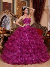 Purple Ball Gown Sweetheart Floor-length Organza Beading Quinceanera Dress