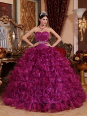 Purple Ball Gown Sweetheart Floor-length Organza Beading Quinceanera Dress