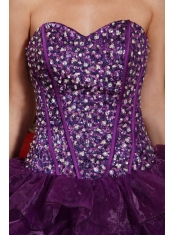 Purple Ball Gown Sweetheart Floor-length Organza Sequins Quinceanera Dress