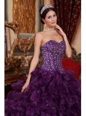 Purple Ball Gown Sweetheart Floor-length Organza Sequins Quinceanera Dress