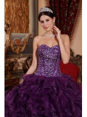 Purple Ball Gown Sweetheart Floor-length Organza Sequins Quinceanera Dress