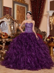 Purple Ball Gown Sweetheart Floor-length Organza Sequins Quinceanera Dress