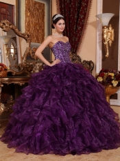 Purple Ball Gown Sweetheart Floor-length Organza Sequins Quinceanera Dress