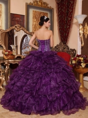 Purple Ball Gown Sweetheart Floor-length Organza Sequins Quinceanera Dress