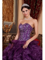 Purple Ball Gown Sweetheart Floor-length Organza Sequins Quinceanera Dress