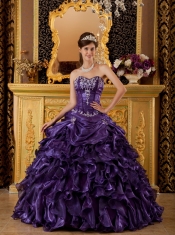 Purple Ball Gown Sweetheart Floor-length Ruffles Organza Quinceanera Dress