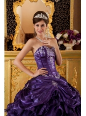 Purple Ball Gown Sweetheart Floor-length Ruffles Organza Quinceanera Dress