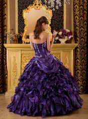 Purple Ball Gown Sweetheart Floor-length Ruffles Organza Quinceanera Dress