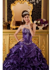 Purple Ball Gown Sweetheart Floor-length Ruffles Organza Quinceanera Dress