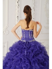 Purple Ball Gown Sweetheart Floor-length Satin and Organza Appliques Quinceanera Dress