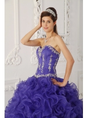 Purple Ball Gown Sweetheart Floor-length Satin and Organza Appliques Quinceanera Dress