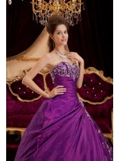 Purple Ball Gown Sweetheart Floor-length Taffeta and Tulle Appliques Quinceanera Dress