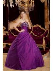 Purple Ball Gown Sweetheart Floor-length Taffeta and Tulle Appliques Quinceanera Dress