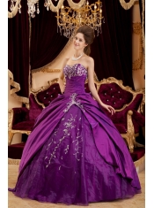 Purple Ball Gown Sweetheart Floor-length Taffeta and Tulle Appliques Quinceanera Dress