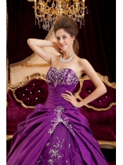 Purple Ball Gown Sweetheart Floor-length Taffeta and Tulle Appliques Quinceanera Dress